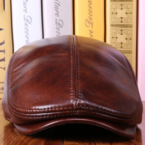 Real Cowhide Leather Cap Ear Protection Leisure Beret Forward Cap Hat for Winter - Image 10