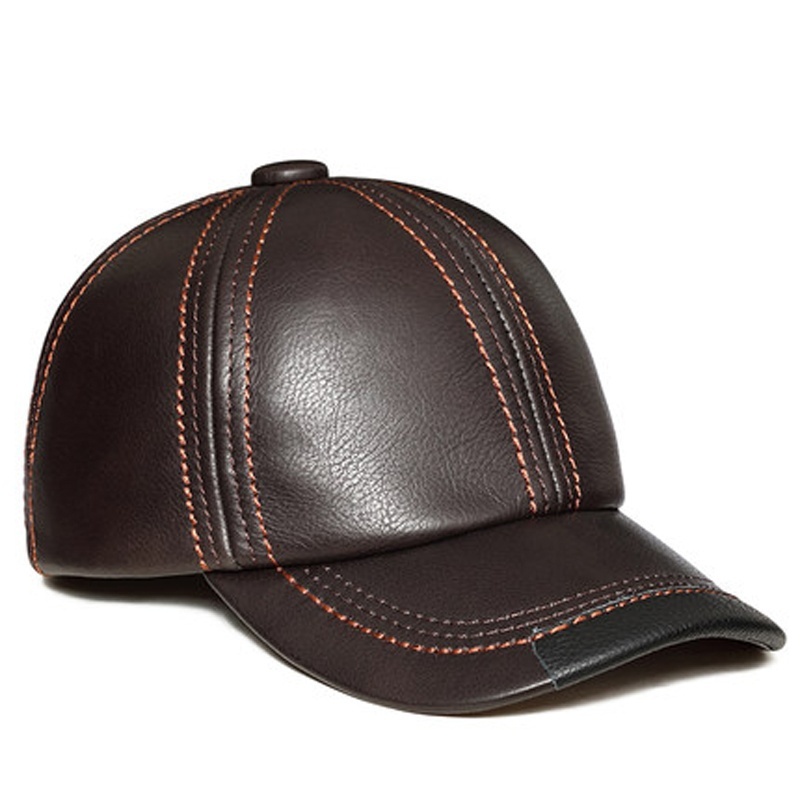 Spring 100% Genuine Leather Black Adjustable Baseball Caps For Men - Image 5