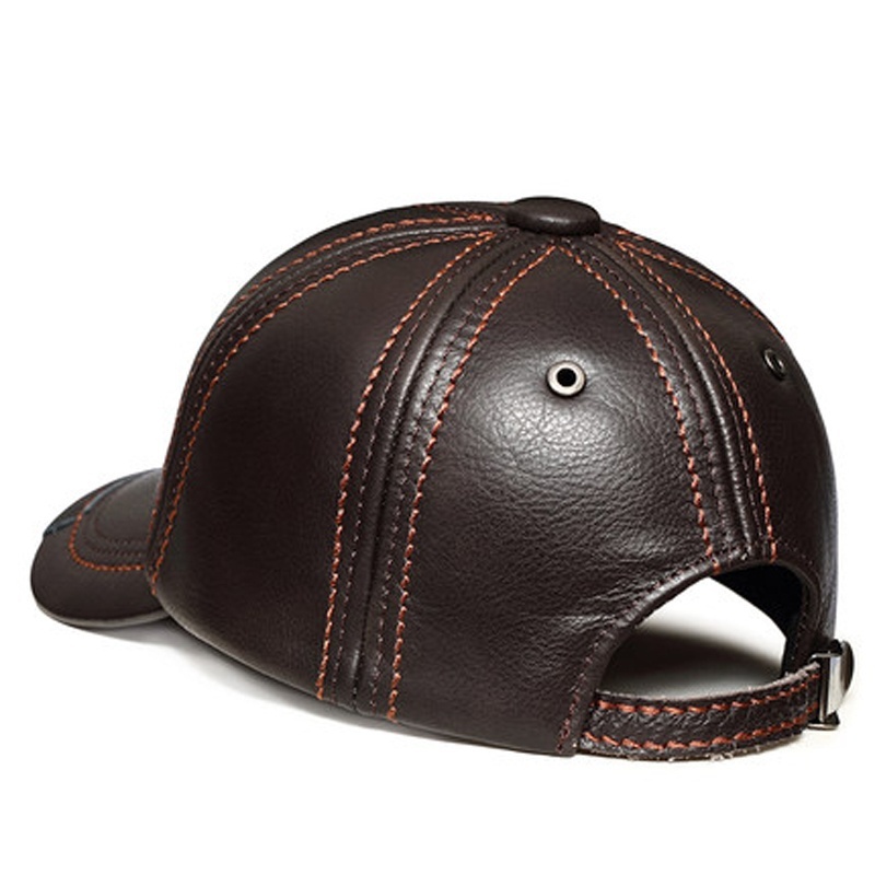 Spring 100% Genuine Leather Black Adjustable Baseball Caps For Men - Image 6