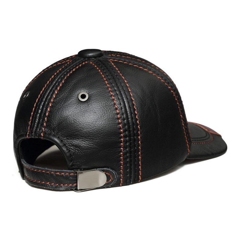 Spring 100% Genuine Leather Black Adjustable Baseball Caps For Men - Image 7