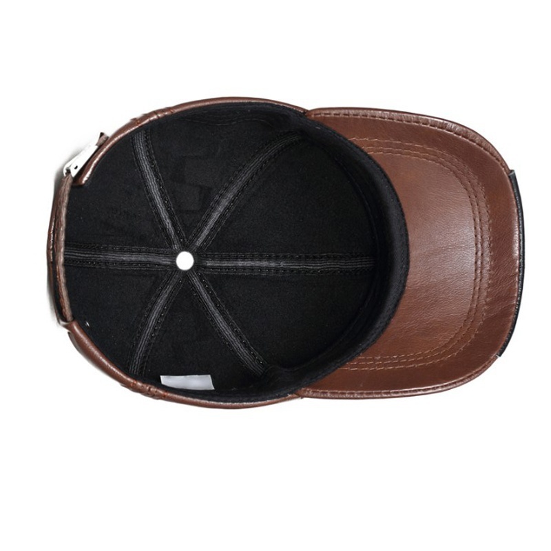 Spring 100% Genuine Leather Black Adjustable Baseball Caps For Men - Image 8