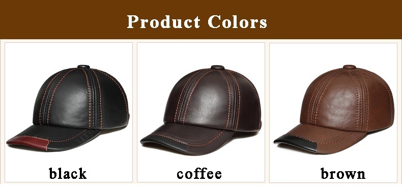 Spring 100% Genuine Leather Black Adjustable Baseball Caps For Men - Image 9