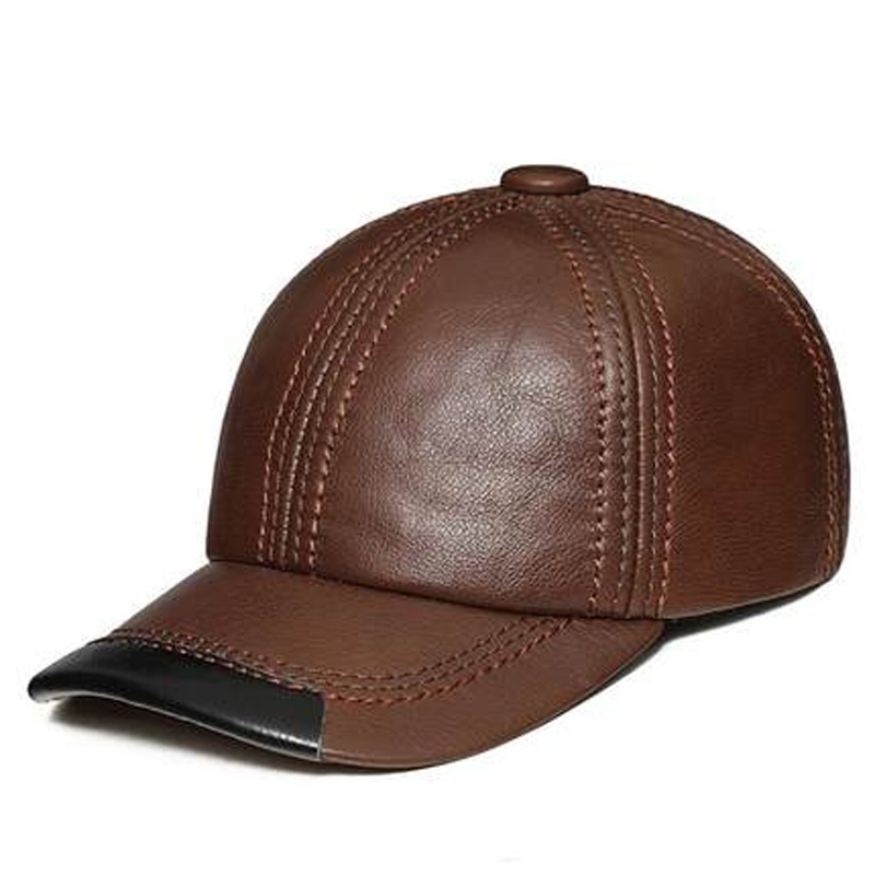 Spring 100% Genuine Leather Black Adjustable Baseball Caps For Men - Image 10