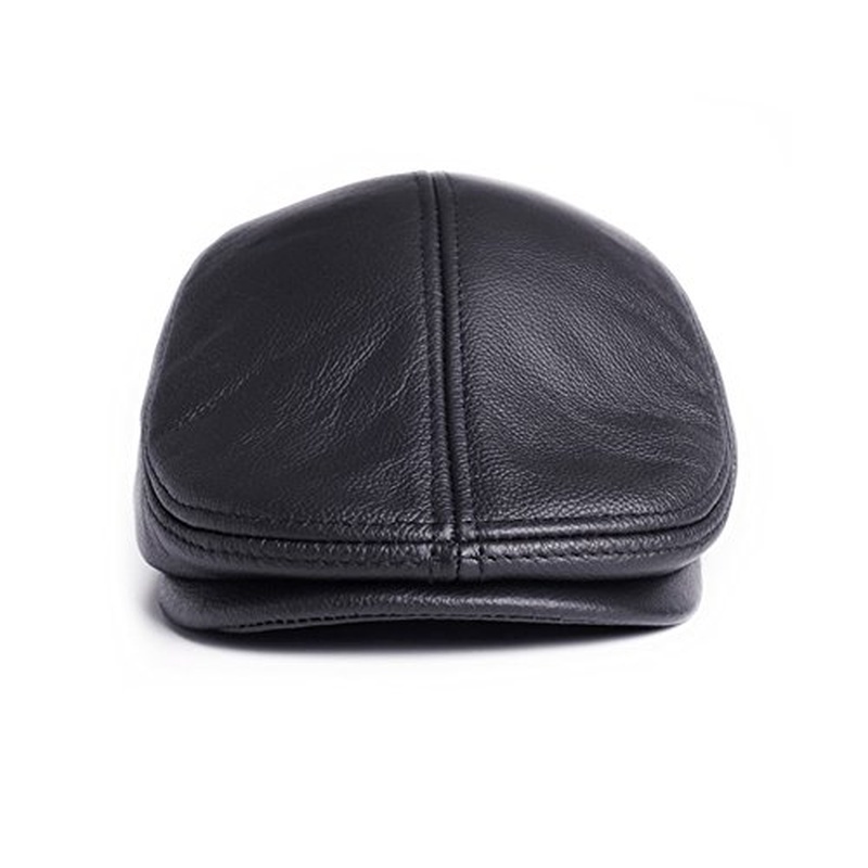 Men's Real Leather Cowhide Leather Beret Hunting Cap Beanie Trucker Leather Cap Mens Sports Hat - Image 12