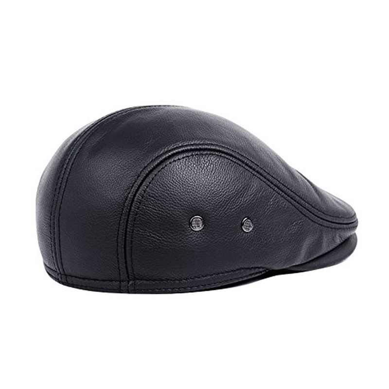 Men's Real Leather Cowhide Leather Beret Hunting Cap Beanie Trucker Leather Cap Mens Sports Hat - Image 13