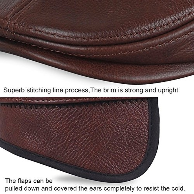 Men's Real Leather Cowhide Leather Beret Hunting Cap Beanie Trucker Leather Cap Mens Sports Hat - Image 9