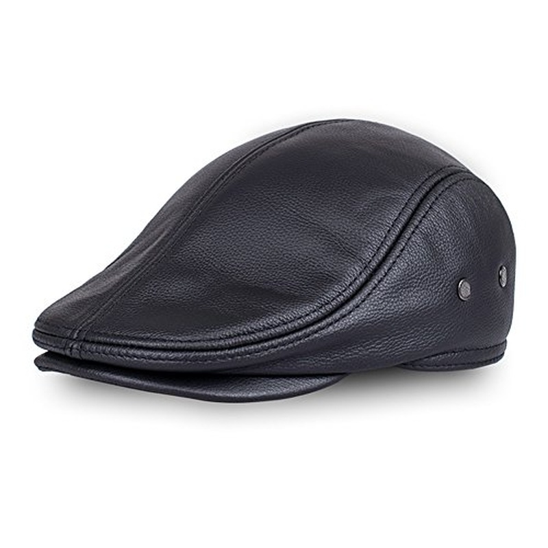 Men's Real Leather Cowhide Leather Beret Hunting Cap Beanie Trucker Leather Cap Mens Sports Hat - Image 10