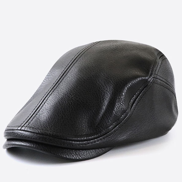 Men's Leather Leather Beret Hunting Cap Beanie Trucker Leather Cap Mens Sports Hat - Image 2