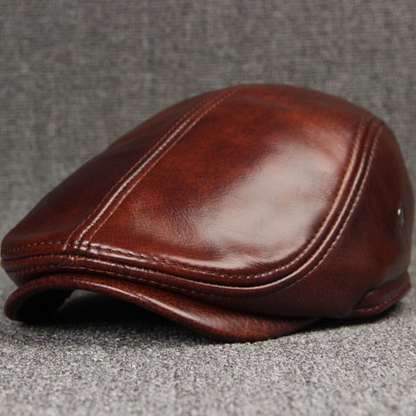 Men's Real Cowhide Leather Cap Winter Hat Thicker Warm Leather Berets Ivy Cabbie Cap Leather Ear Flaps Cap Hunting Cap - Image 2