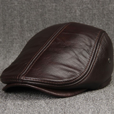 Men's Real Cowhide Leather Cap Winter Hat Thicker Warm Leather Berets Ivy Cabbie Cap Leather Ear Flaps Cap Hunting Cap - Image 3