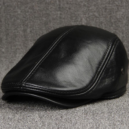 Men's Real Cowhide Leather Cap Winter Hat Thicker Warm Leather Berets Ivy Cabbie Cap Leather Ear Flaps Cap Hunting Cap - Image 4
