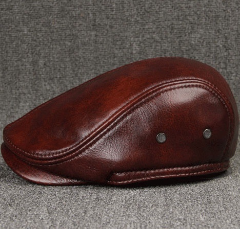 Men's Real Cowhide Leather Cap Winter Hat Thicker Warm Leather Berets Ivy Cabbie Cap Leather Ear Flaps Cap Hunting Cap - Image 5