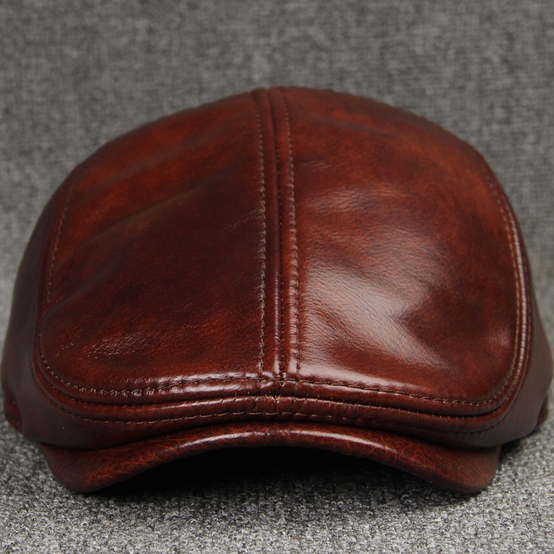Men's Real Cowhide Leather Cap Winter Hat Thicker Warm Leather Berets Ivy Cabbie Cap Leather Ear Flaps Cap Hunting Cap - Image 6