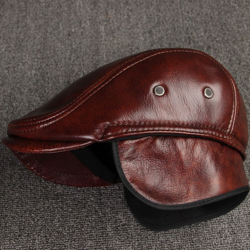 Men's Real Cowhide Leather Cap Winter Hat Thicker Warm Leather Berets Ivy Cabbie Cap Leather Ear Flaps Cap Hunting Cap - Image 8