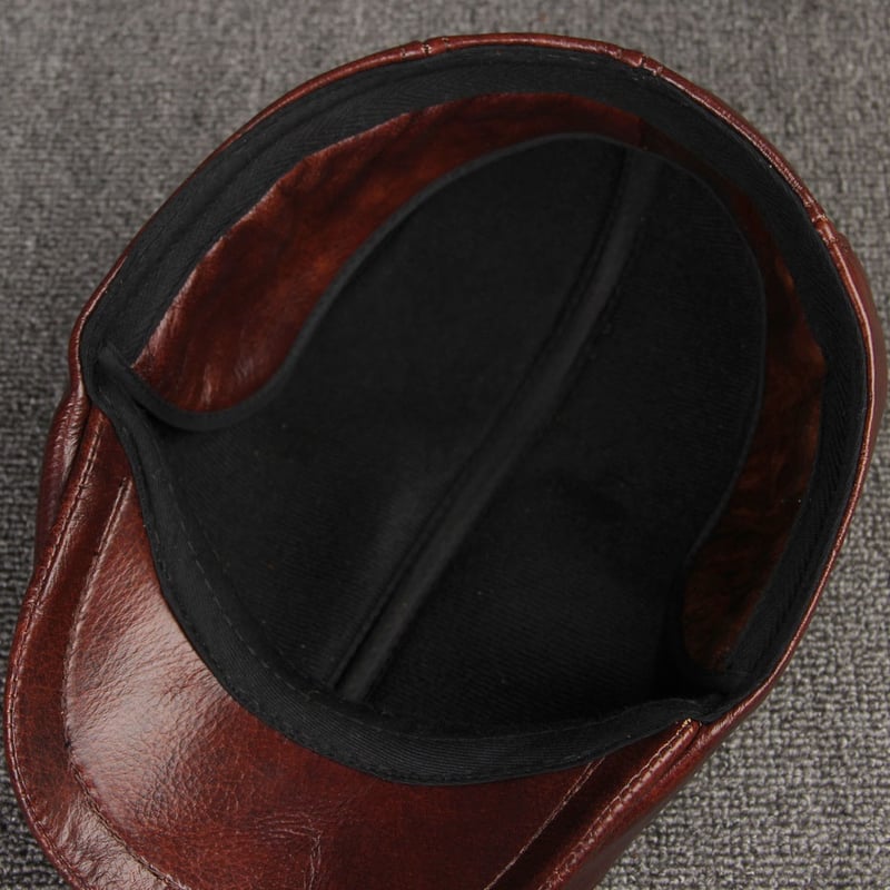 Men's Real Cowhide Leather Cap Winter Hat Thicker Warm Leather Berets Ivy Cabbie Cap Leather Ear Flaps Cap Hunting Cap - Image 9