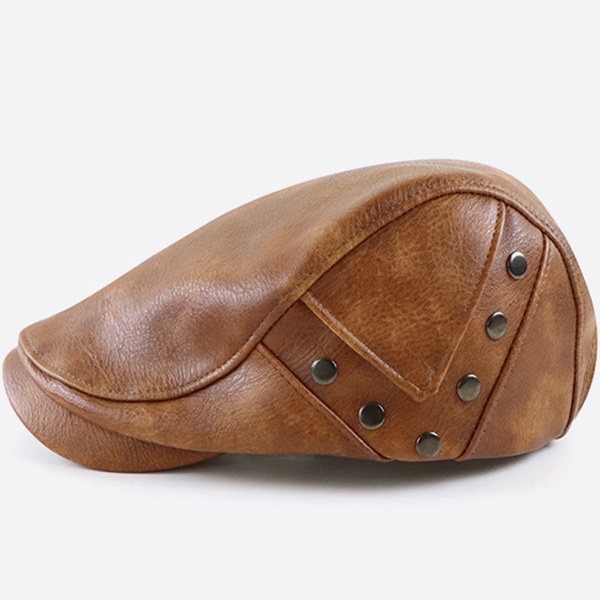 Mens Sports Leather Cap Beret Hunting Hat Beanie Trucker Leather Cap - Image 3