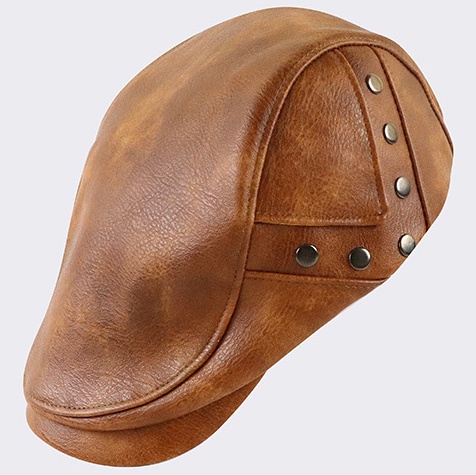 Mens Sports Leather Cap Beret Hunting Hat Beanie Trucker Leather Cap - Image 4