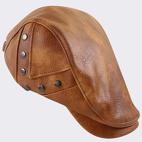 Mens Sports Leather Cap Beret Hunting Hat Beanie Trucker Leather Cap - Image 5