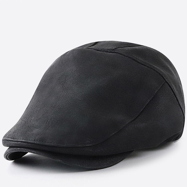 Men's Leather Beret Hunting Cap Sports Hat Beanie Trucker Leather Cap - Image 2