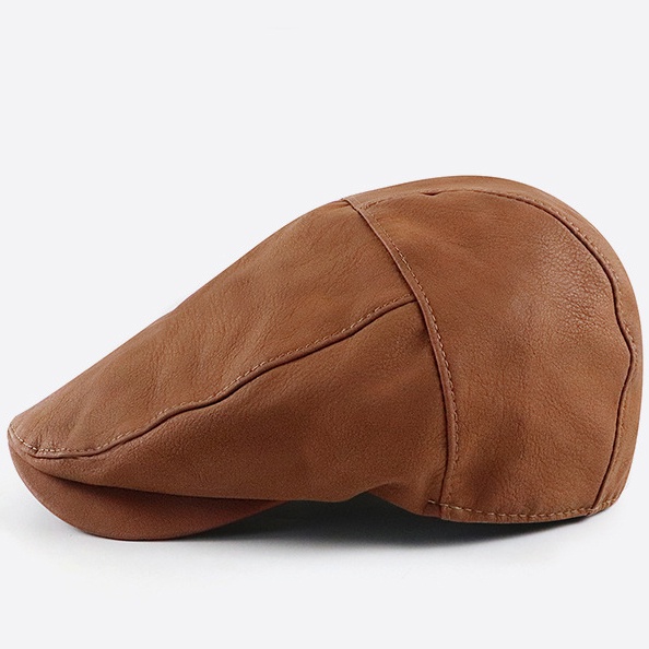 Men's Leather Beret Hunting Cap Sports Hat Beanie Trucker Leather Cap - Image 3
