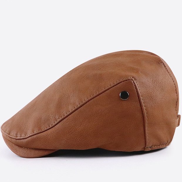 Men's Leather Sports Hat Leather Beret Hunting Cap Beanie Trucker Leather Cap Mens - Image 6