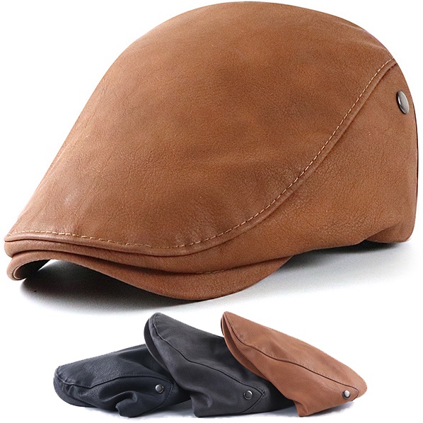 Men's Leather Sports Hat Leather Beret Hunting Cap Beanie Trucker Leather Cap Mens