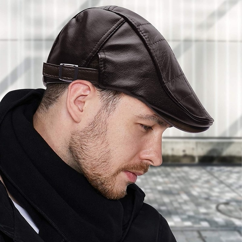 Men Adjustable PU Leather Ivy Cap Newsboy Hat Fishing Hat for Men - Image 13