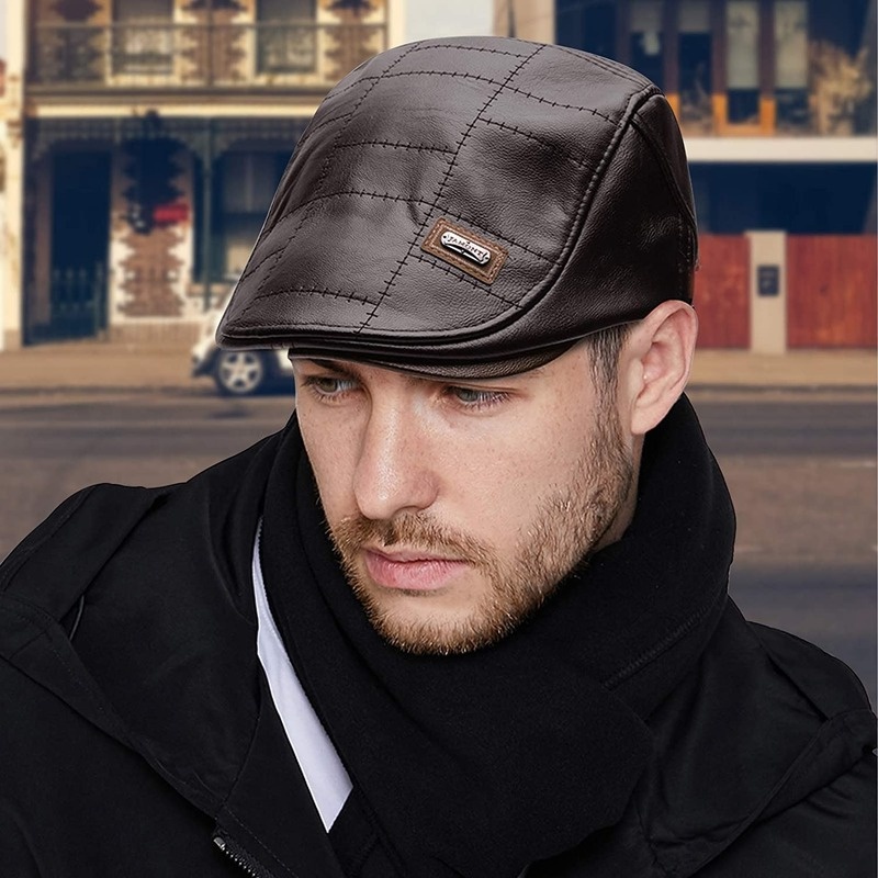 Men Adjustable PU Leather Ivy Cap Newsboy Hat Fishing Hat for Men - Image 5