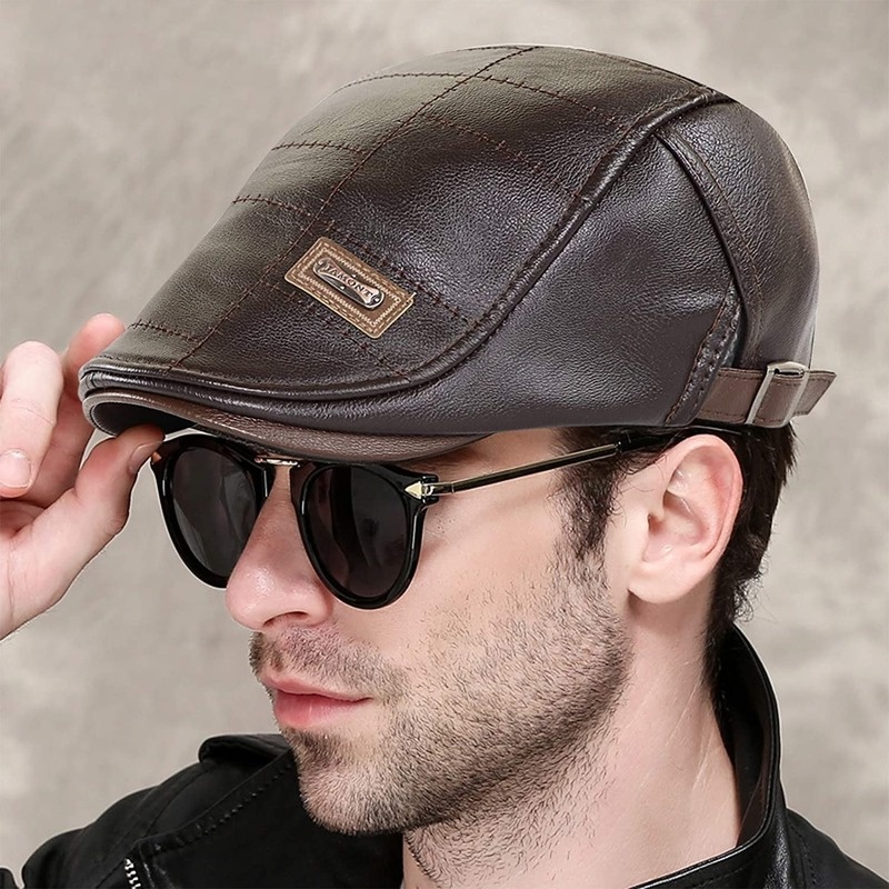 Men Adjustable PU Leather Ivy Cap Newsboy Hat Fishing Hat for Men - Image 6