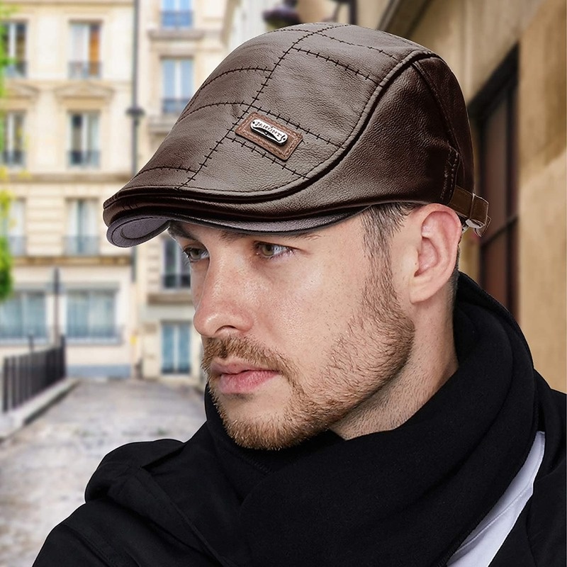 Men Adjustable PU Leather Ivy Cap Newsboy Hat Fishing Hat for Men - Image 7