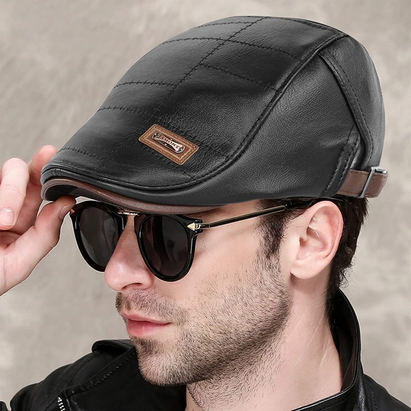 Men Adjustable PU Leather Ivy Cap Newsboy Hat Fishing Hat for Men - Image 8