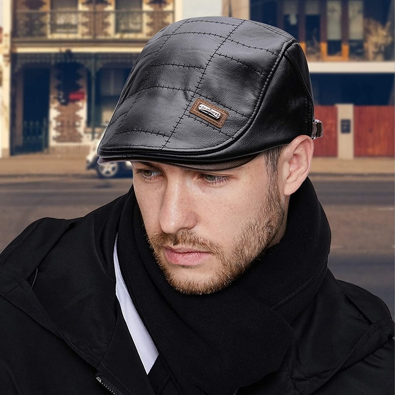 Men Adjustable PU Leather Ivy Cap Newsboy Hat Fishing Hat for Men - Image 9
