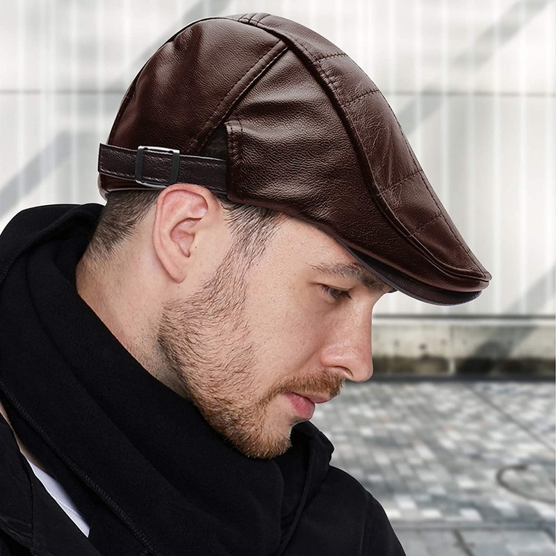 Men Adjustable PU Leather Ivy Cap Newsboy Hat Fishing Hat for Men - Image 10