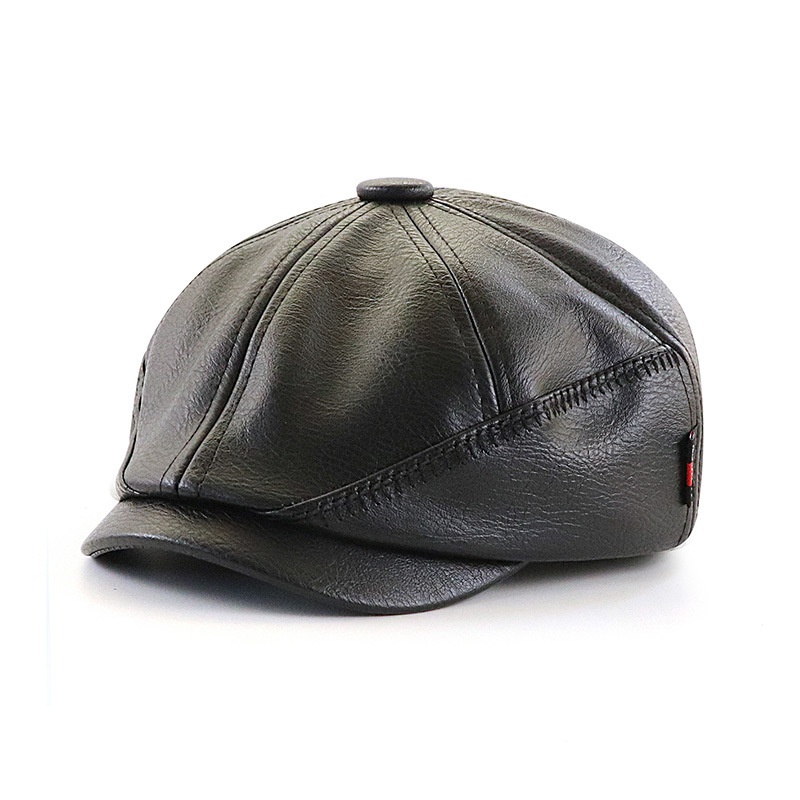 Men's Leather Cap  Beret Hunting Cap Beanie Trucker  Mens Sports Hat - Image 2