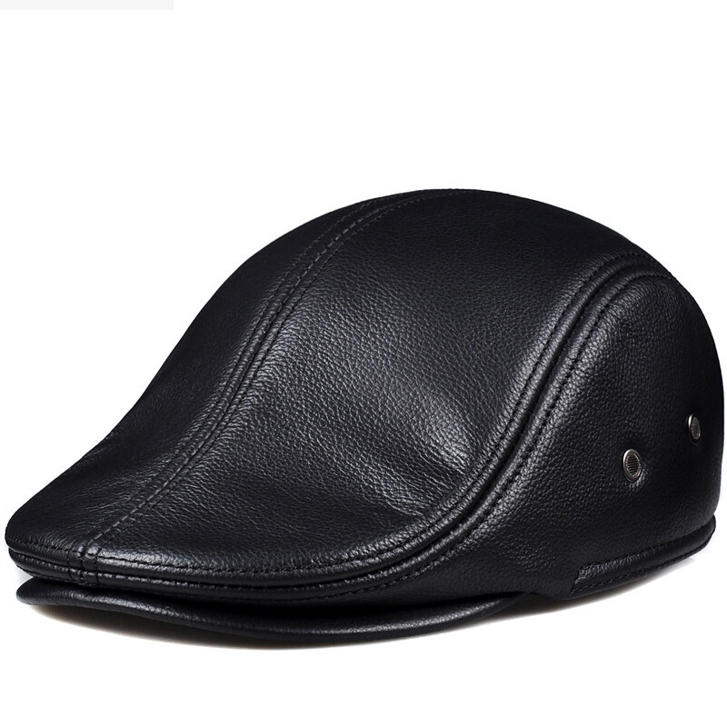 100% Real Genuine Leather Men's Hat Winter Warm Caps Baseball Cap Brand Newsboy Beret Hat  Hats Cowhide Cap