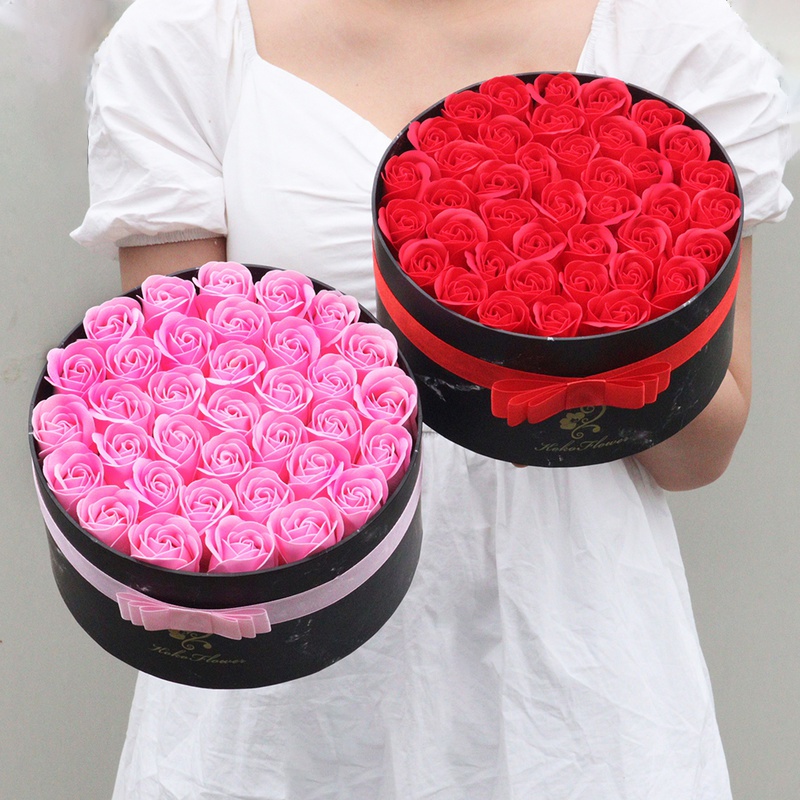 Rose Flowers Gift Box Soap Rose Flowers Round Gift Box Romantic Gift for Valentines Day Gifts Birthday Gifts Christmas Day Gifts Environmentally Friendly Materials - Image 2
