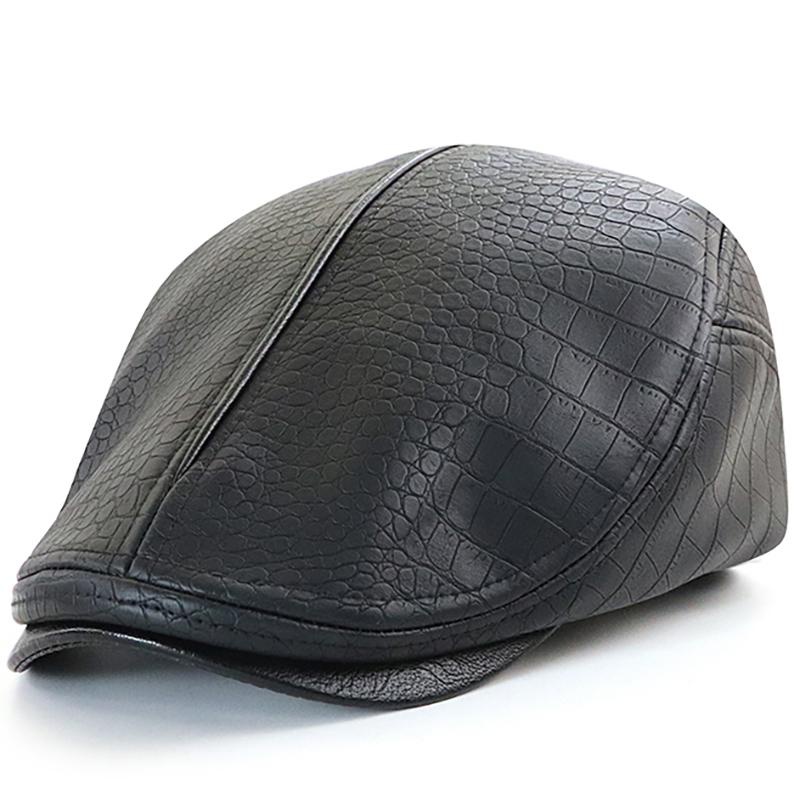 Men's Leather Beret Hunting Cap Beanie Trucker Leather Cap Mens Sports Hat - Image 2