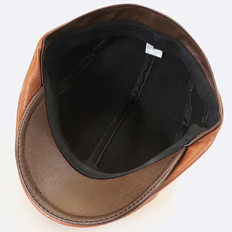 Men's Leather Beret Hunting Cap Beanie Trucker Leather Cap Mens Sports Hat - Image 3
