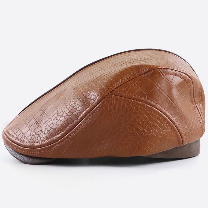 Men's Leather Beret Hunting Cap Beanie Trucker Leather Cap Mens Sports Hat - Image 4