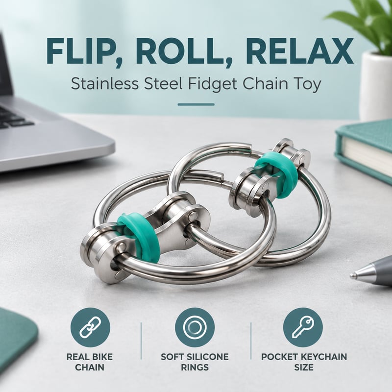 Bike Chain Fidget Toy Flippy Chain Stress Reducer Key Chain Fidget Toy for Autism ADD ADHD Sensory Kids