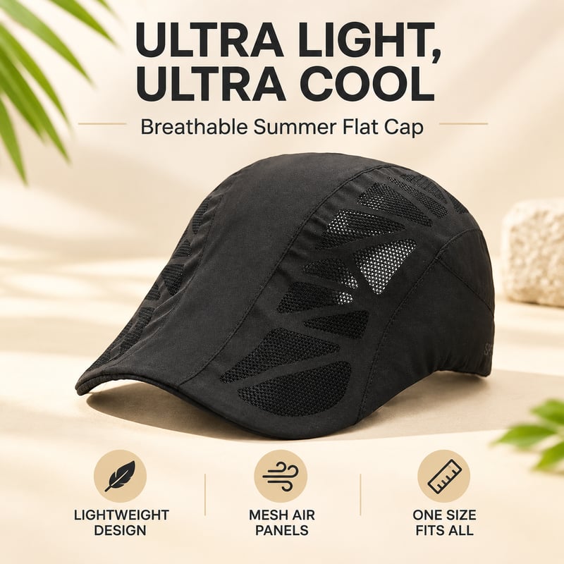 Breathable Summer Flat Cap  Mesh Hat Adjustable Newsboy Beret Ivy Cap Unisex Cabbie Cap