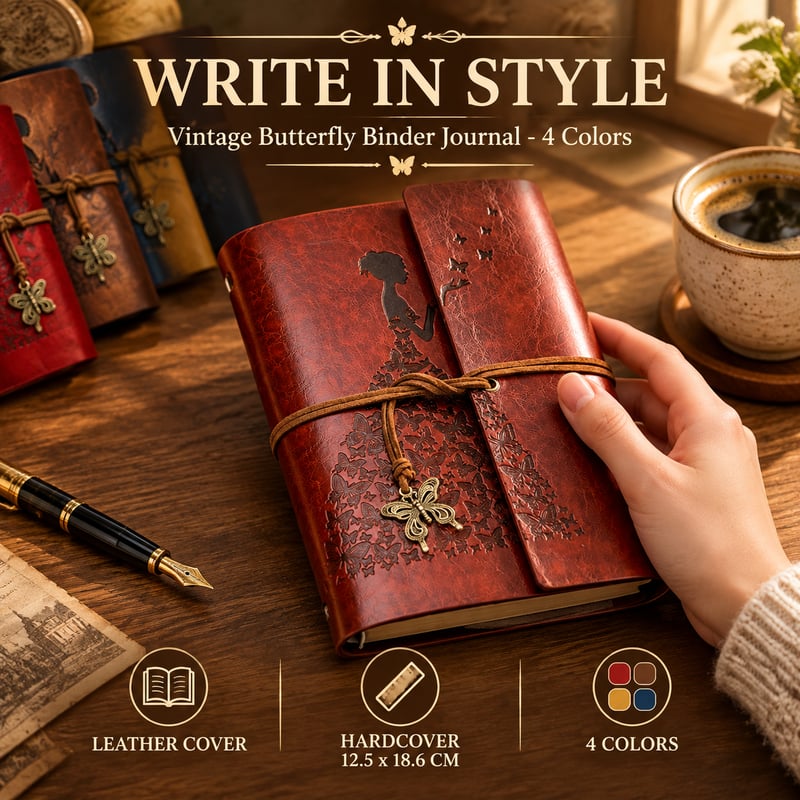 Fashion Personality Retro Notebook Journal Notebook  Butterfly Binder Diary Retro Book Diarybook(4 Colors)