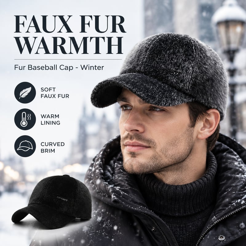 Faux Mink Hat Baseball Cap Faux Fur Outdoor Warm Earmuffs Men's Winter leather Hat