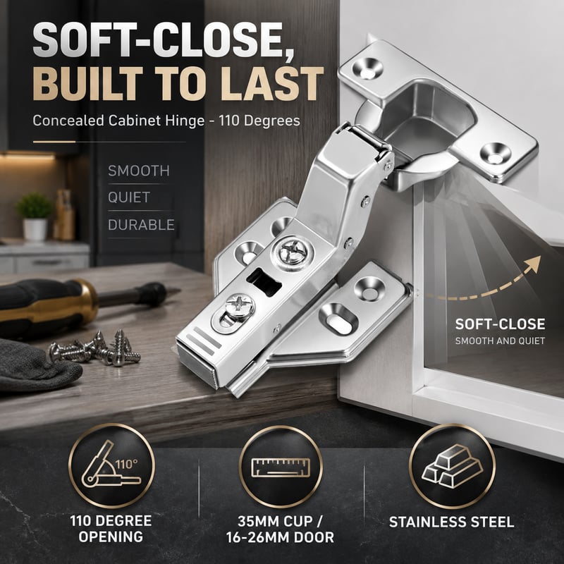 Frameless Cabinet Door Concealed Hinges Soft-Close European Inset Stainless