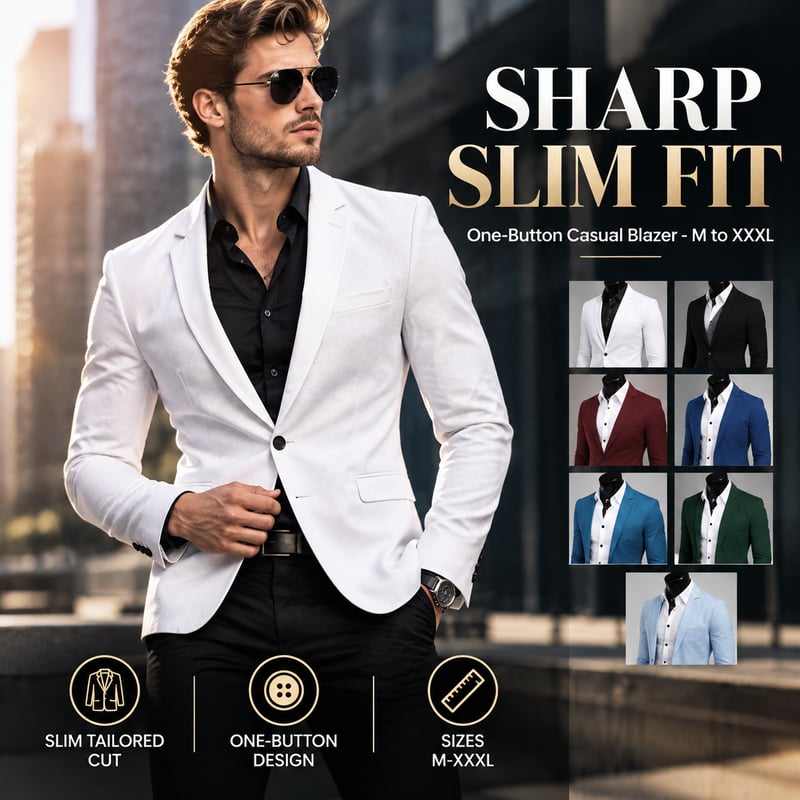 Men's Fashion Blazer Korean Solid Color Slim Fit One Button Trendy Casual Dress Suit Luxury Brand Designer Mens Blazer