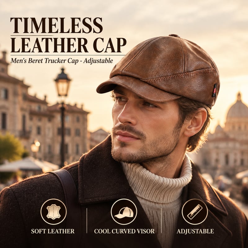 Men's Leather Cap  Beret Hunting Cap Beanie Trucker  Mens Sports Hat