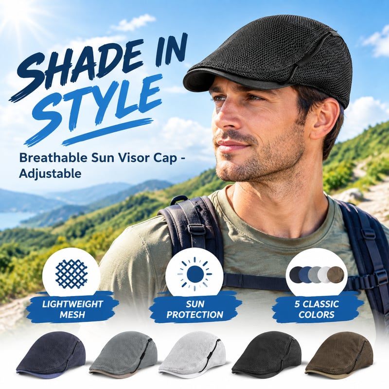 Mesh Cap Breathable Hat Men's Peaked Cap Sun Protection Sun Visor Wearing Rope Peaked Cap