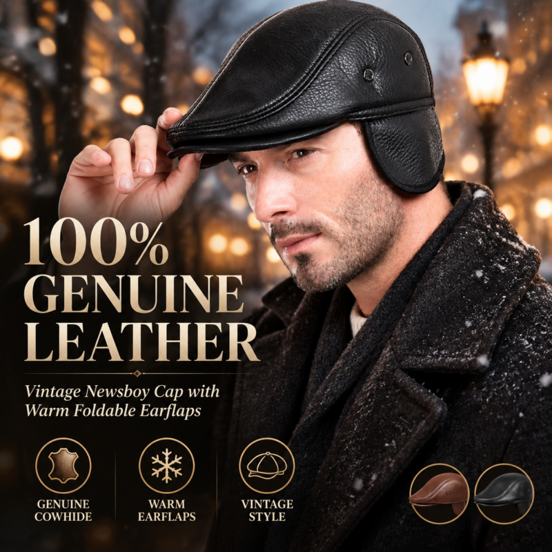 100% Real Genuine Leather Men's Hat Winter Warm Caps Baseball Cap Brand Newsboy Beret Hat Hats Cowhide Cap