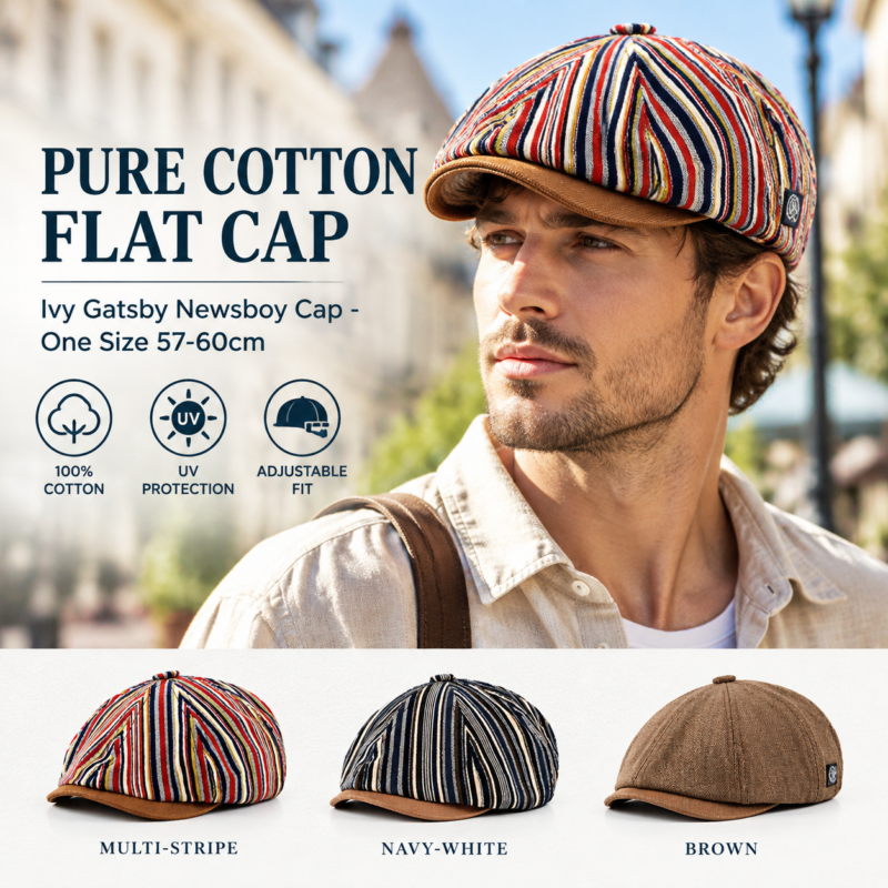 Unisex Cotton Flat Cap Ivy Gatsby Newsboy Hunting Beret Cap Adjustable Sun Hat(one size)