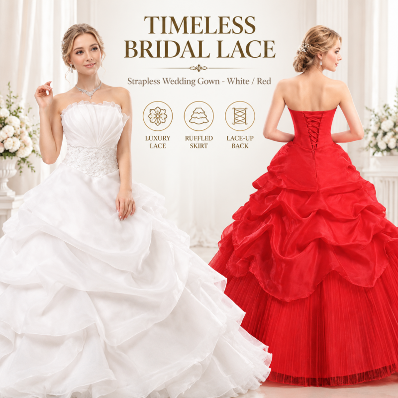 Wedding Dress  Fashion  White Luxury Lace Strapless Floor Length Dresses